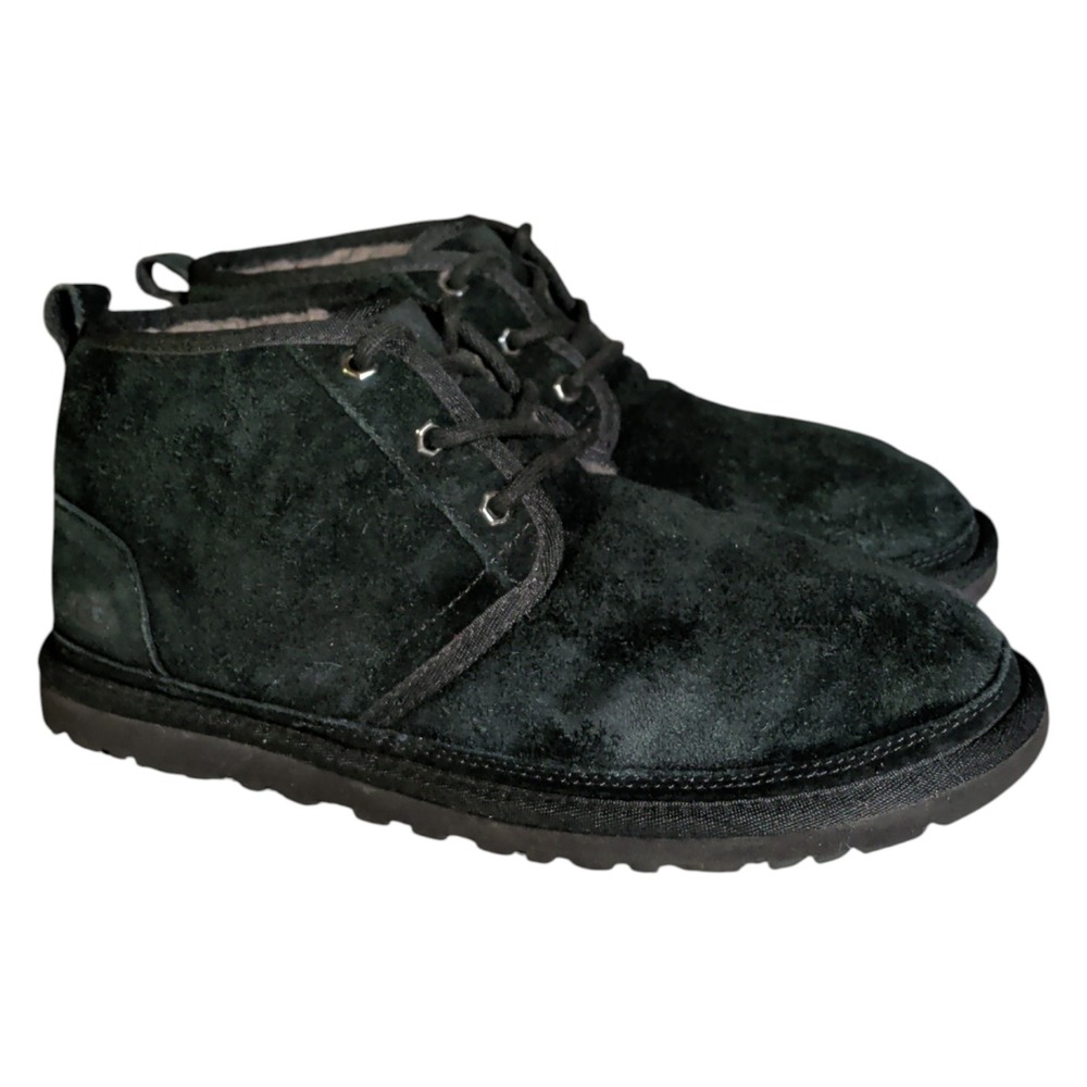 UGG Neumel Shoes Mens Size 9 Black Suede Lace-Up Shearling Lined Preppy 3236